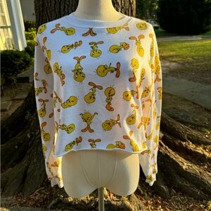 Looney Tunes Tweety Bird cropped sweater in yellow and white